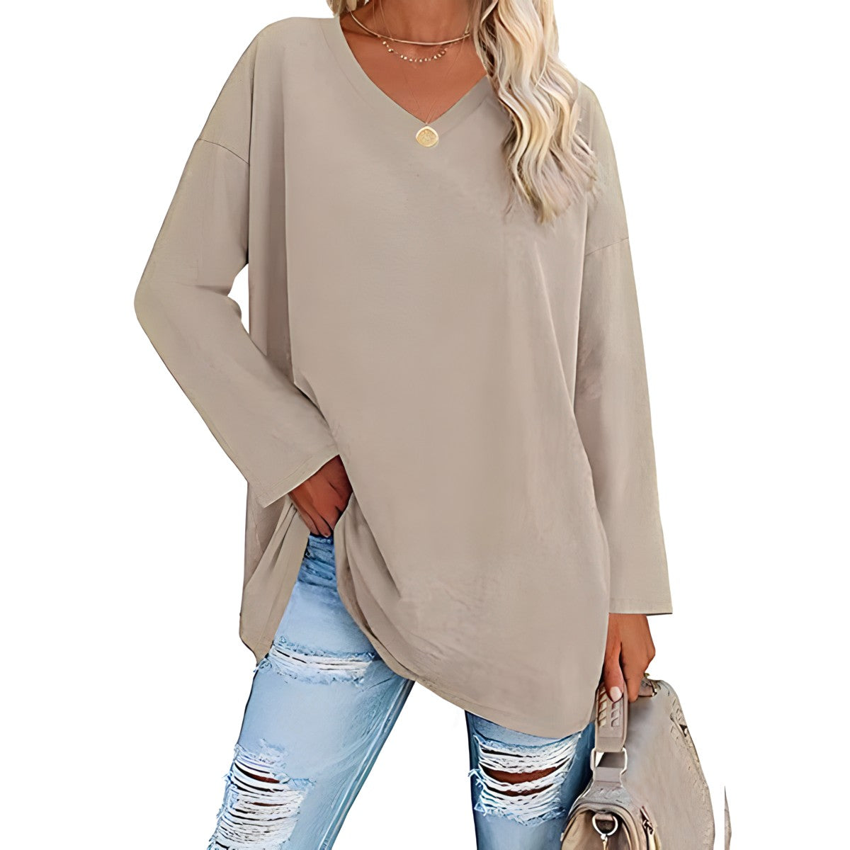 Long Sleeve V-Neck Tunic Top for Everyday Comfort