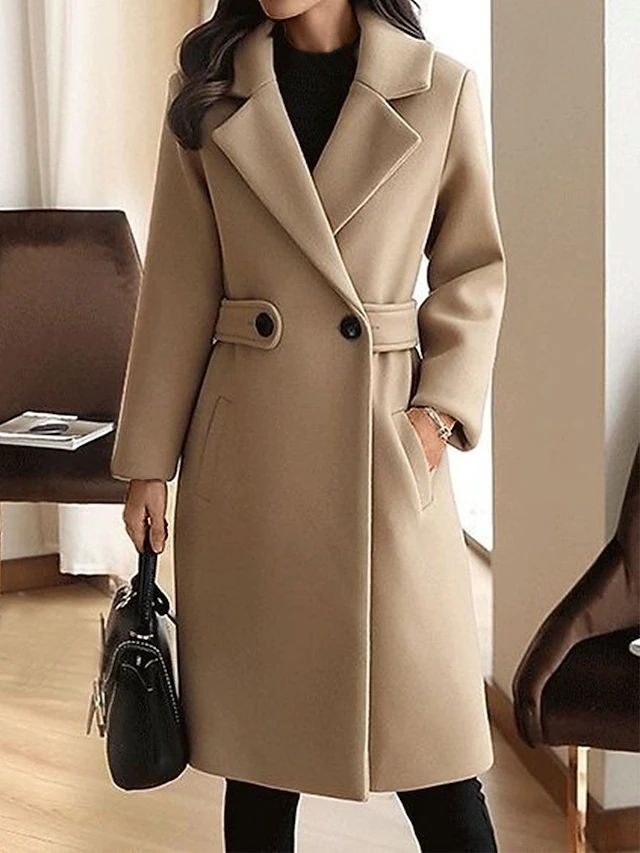Elegant Double-Breasted Wool Blend Coat