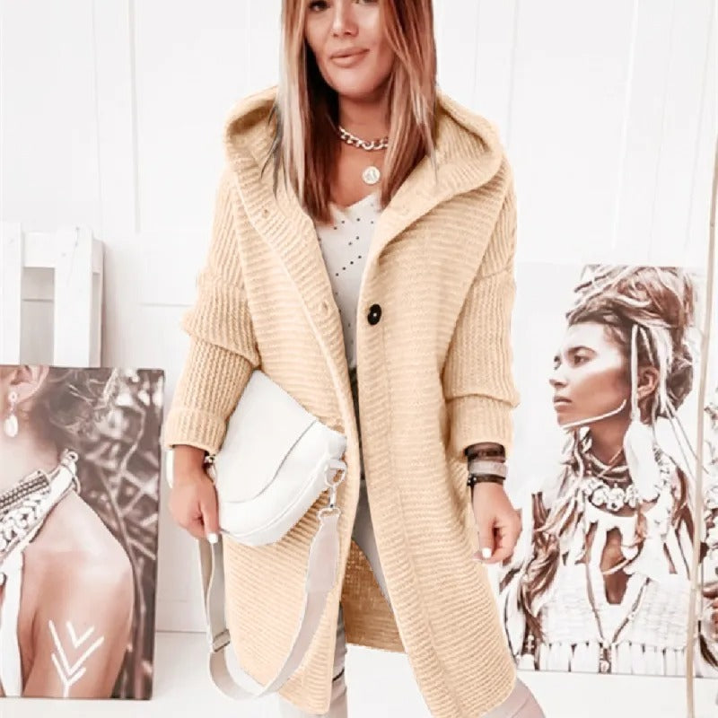 Women’s Cozy Hooded Button-Front Knit Cardigan