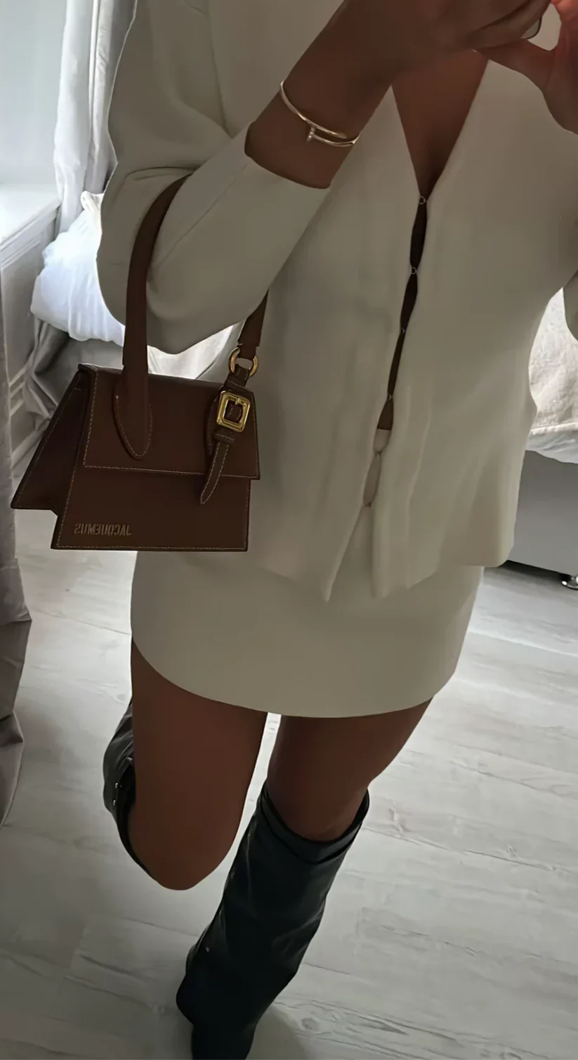 V-Neck Long Sleeve Knit Sweater Dress for Women