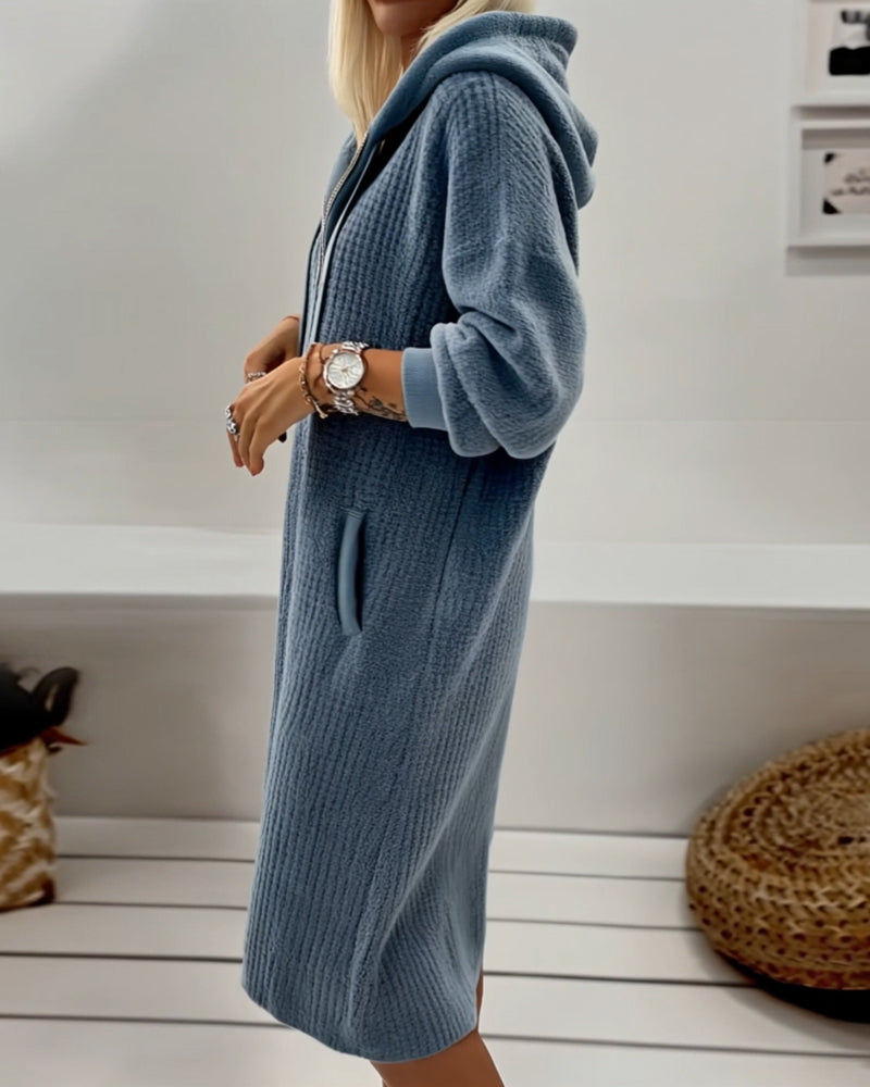 Hooded Knit Dress with Zip Neck for Cozy Everyday Comfort