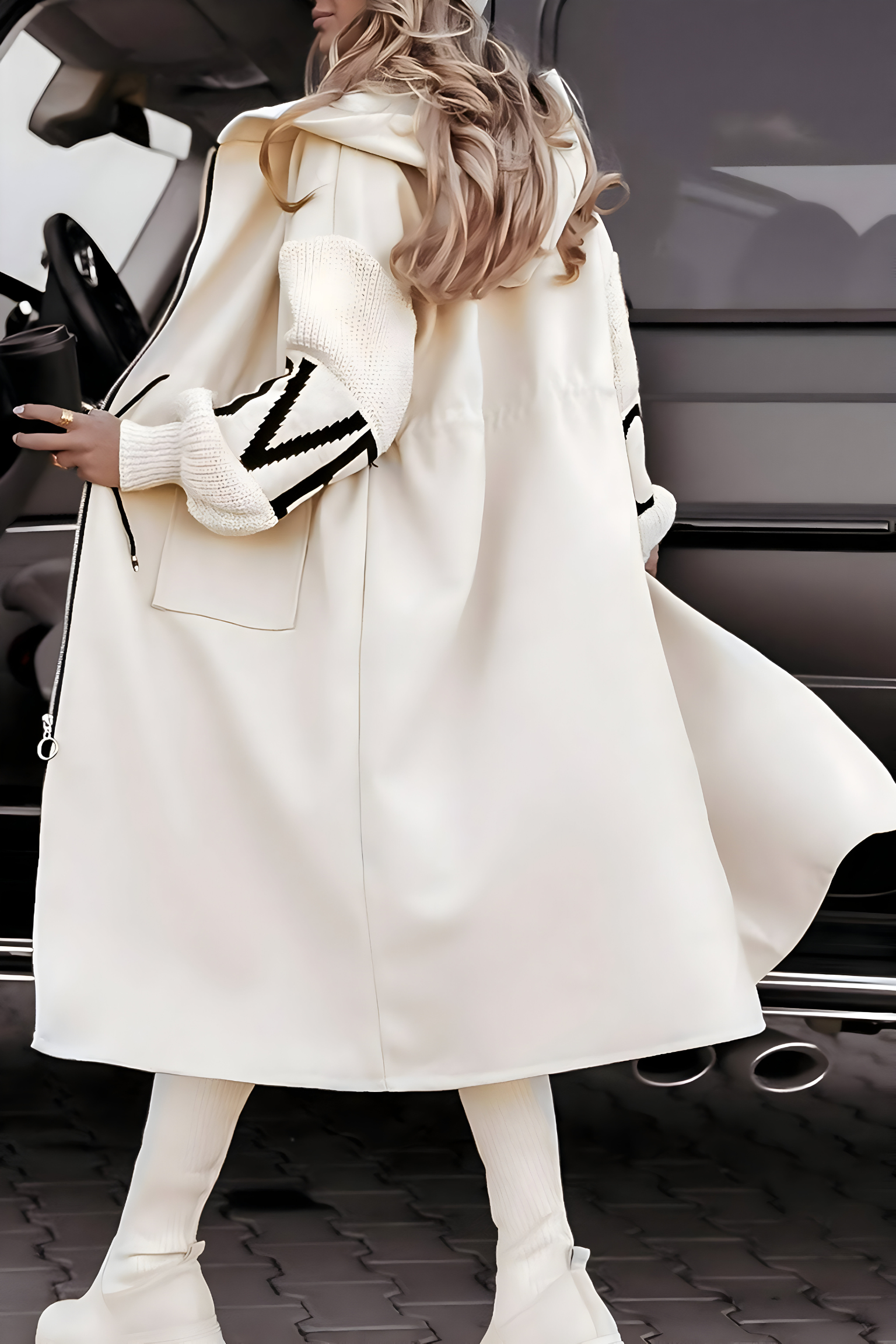 Graphic Sleeve Oversized Hooded Longline Coat