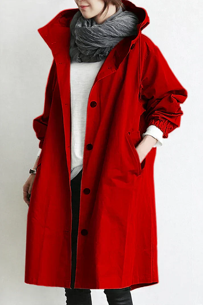 Women’s Long Hooded Button Coat – Lightweight Casual Oversized Jacket
