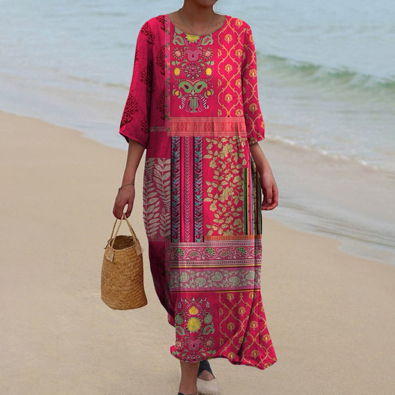 Bohemian Floral Print Kaftan Maxi Dress