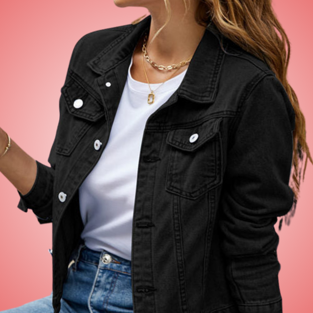 Women’s Classic Button-Up Denim Jacket – Casual Everyday Jean Outerwear