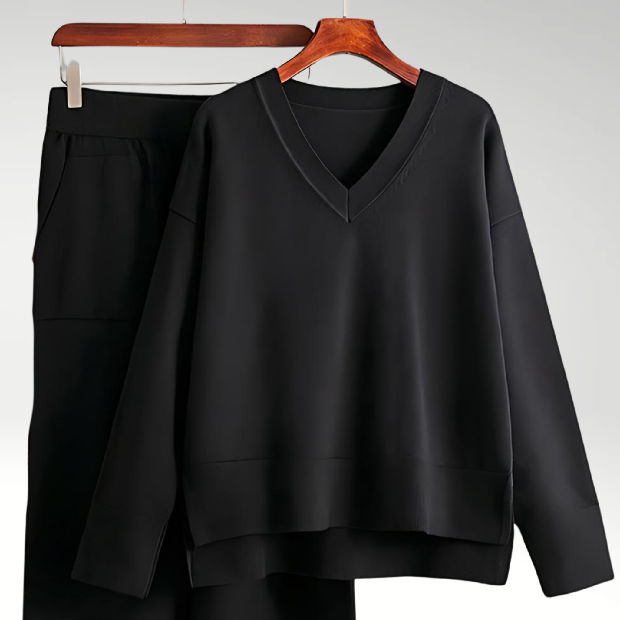 Relaxed V Neck Lounge Set with Wide Leg Pants