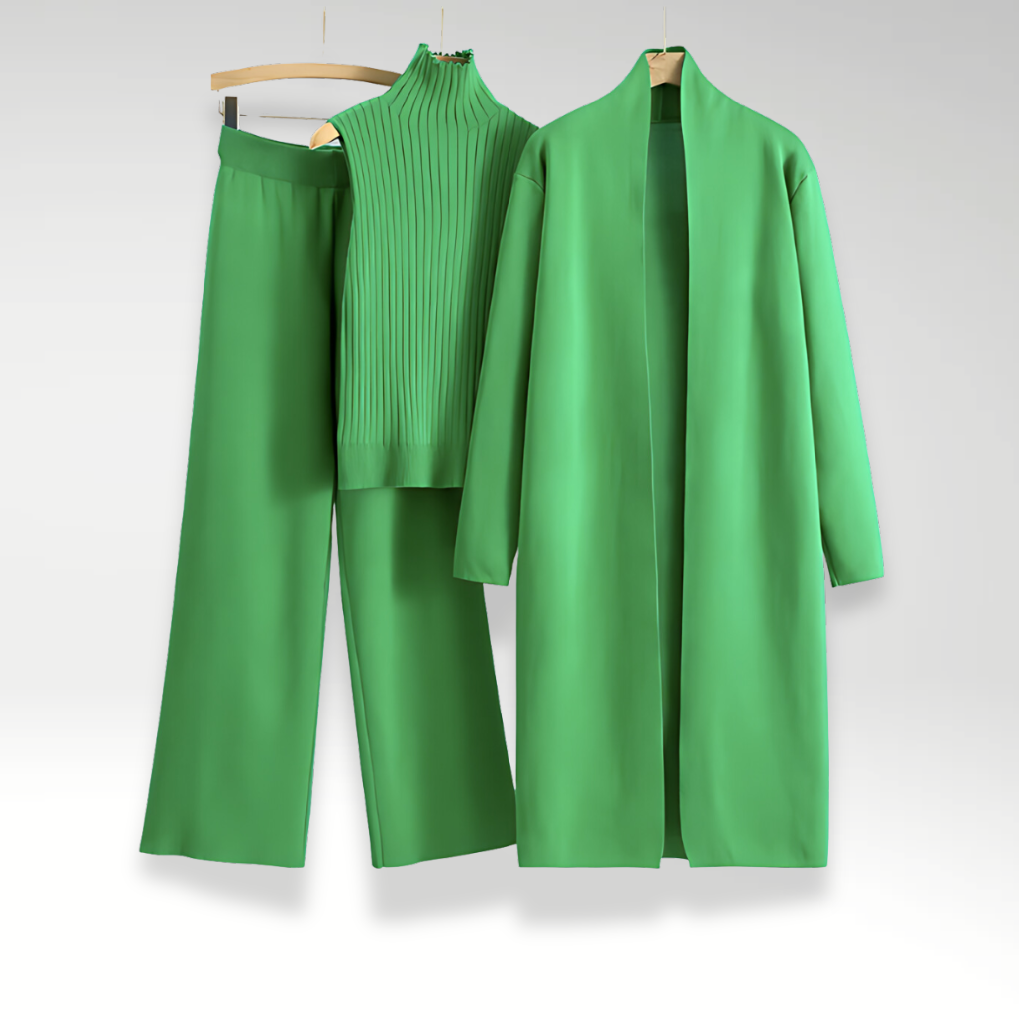 Three Piece Knit Top and Open Front Coat Lounge Set