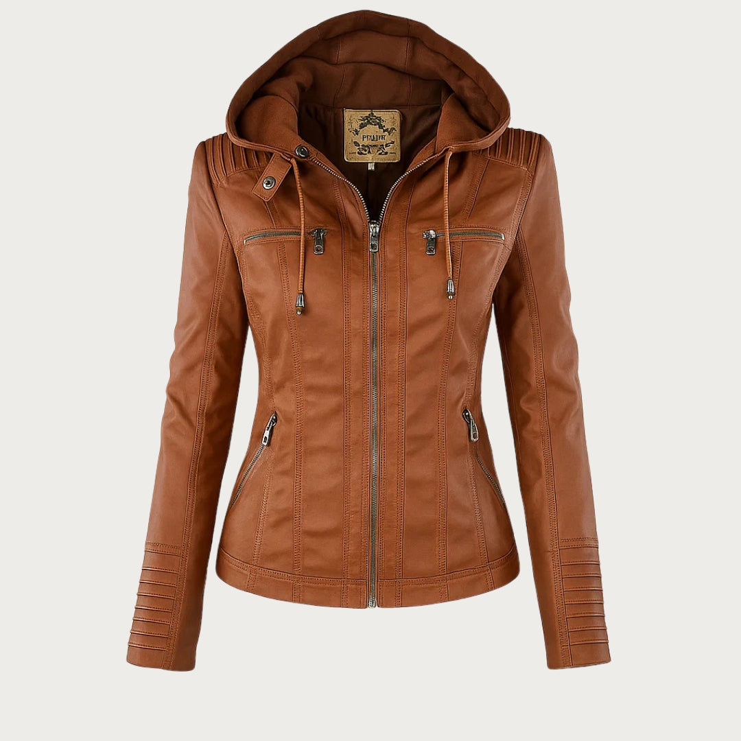 Faux Leather Hooded Moto Jacket