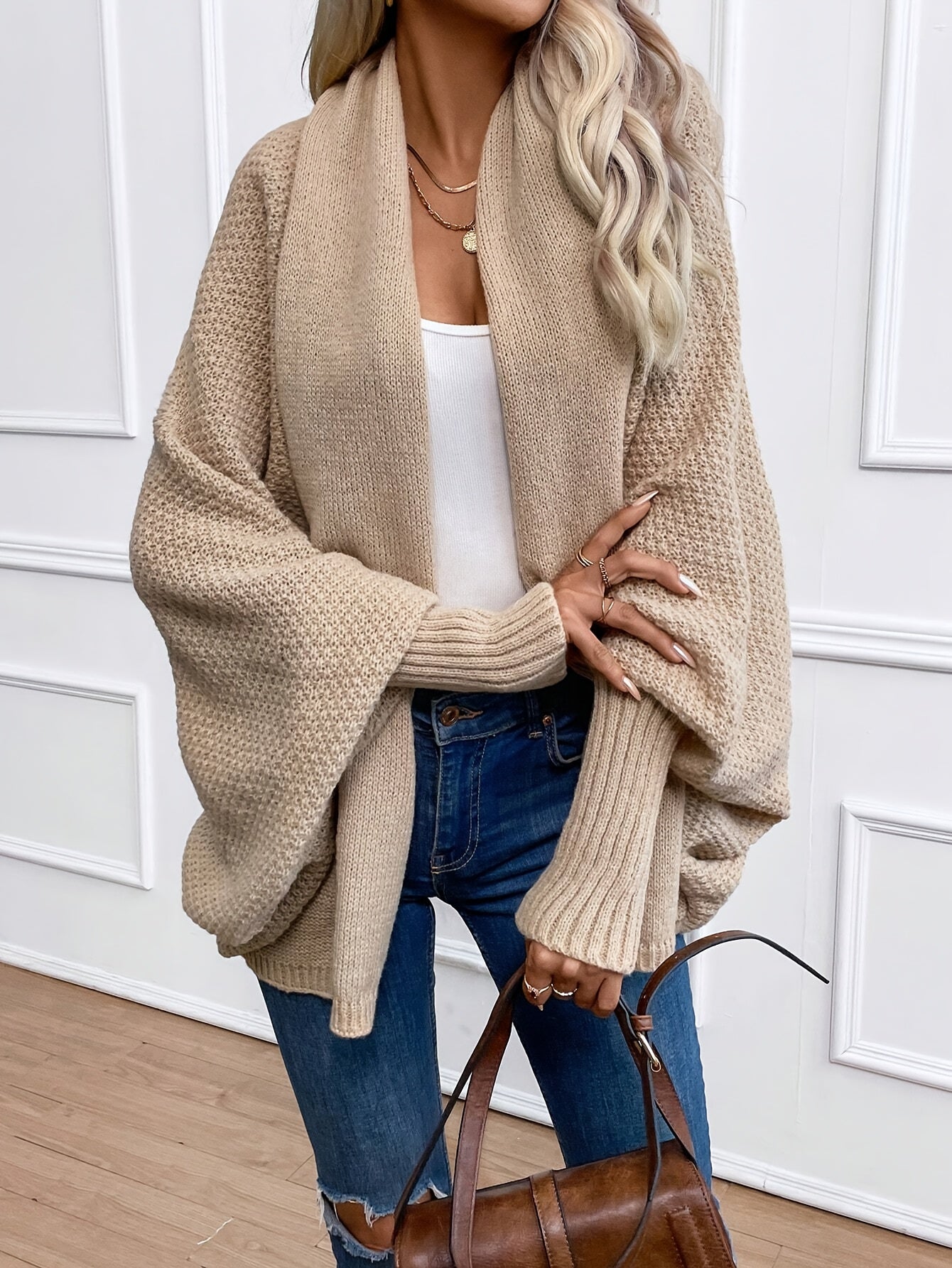 Women’s Oversized Chunky Knit Open Front Cardigan