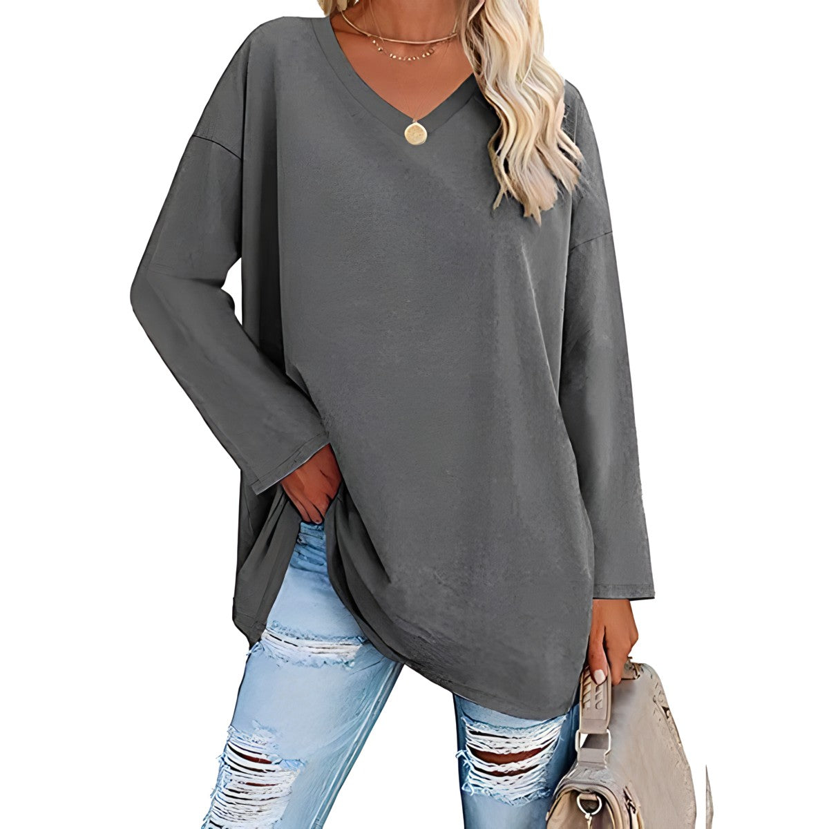 Long Sleeve V-Neck Tunic Top for Everyday Comfort