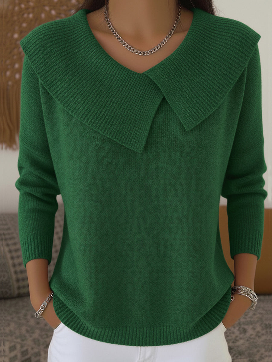Wide Collar V Neck Knit Sweater