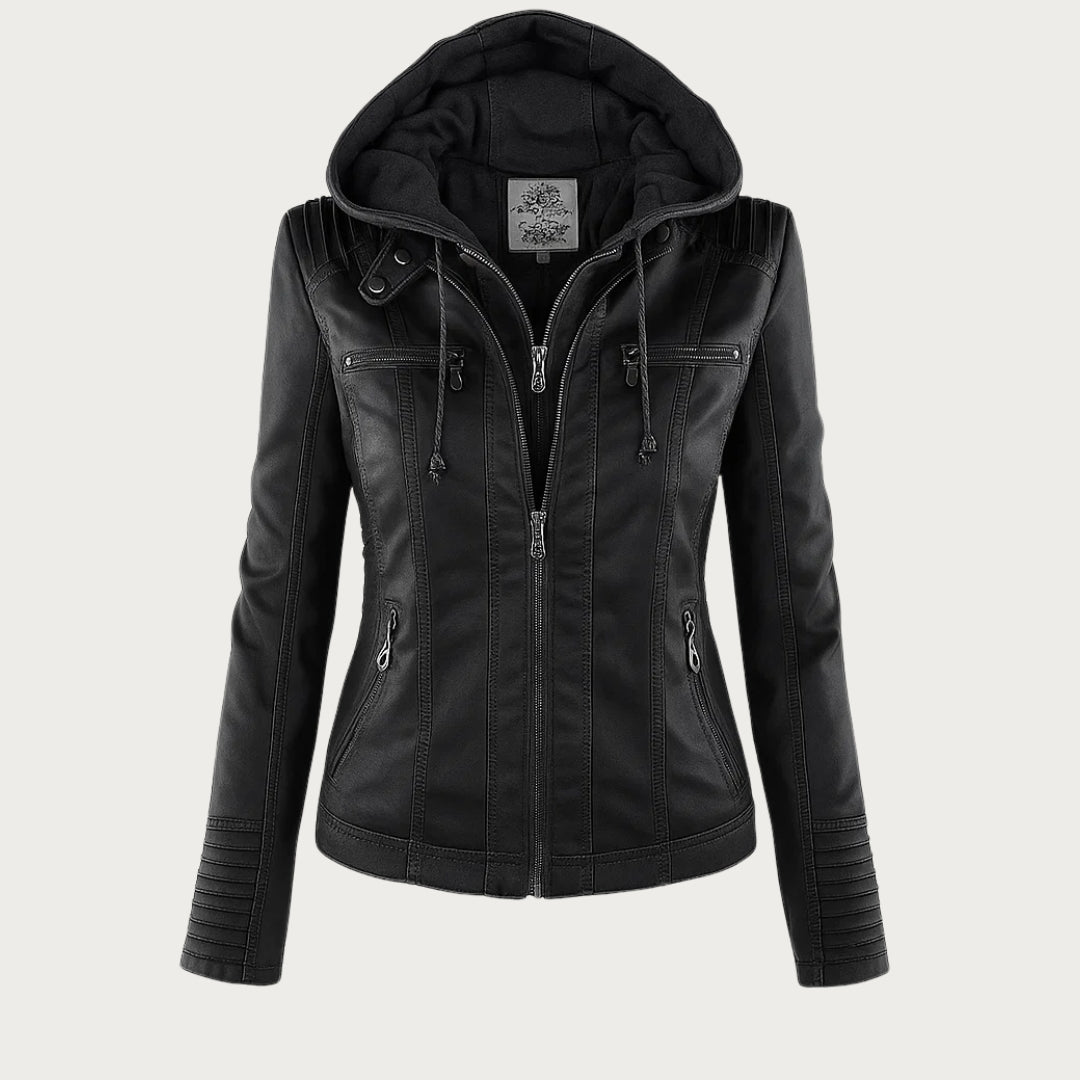 Faux Leather Hooded Moto Jacket