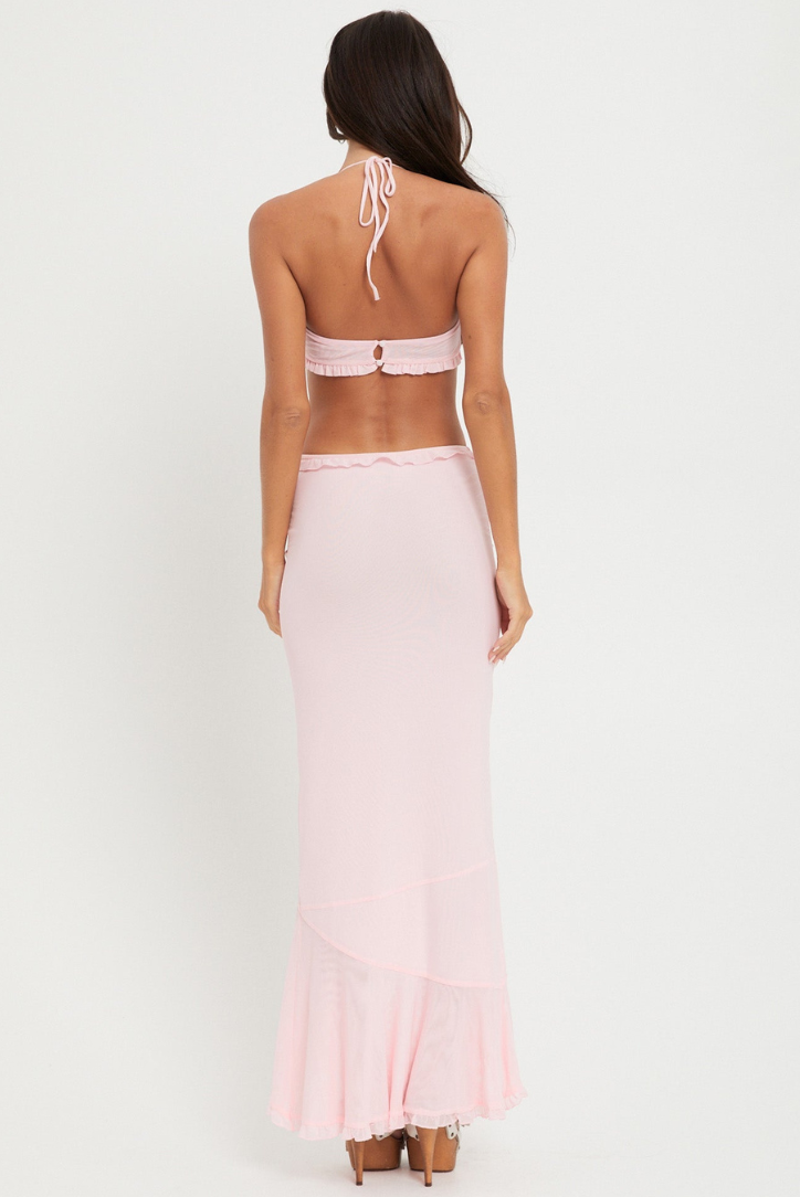 Pink Lace Strapless Two-Piece Beach Outfit for Women