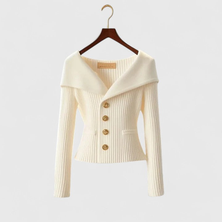 Off-Shoulder Rib-Knit Button Cardigan
