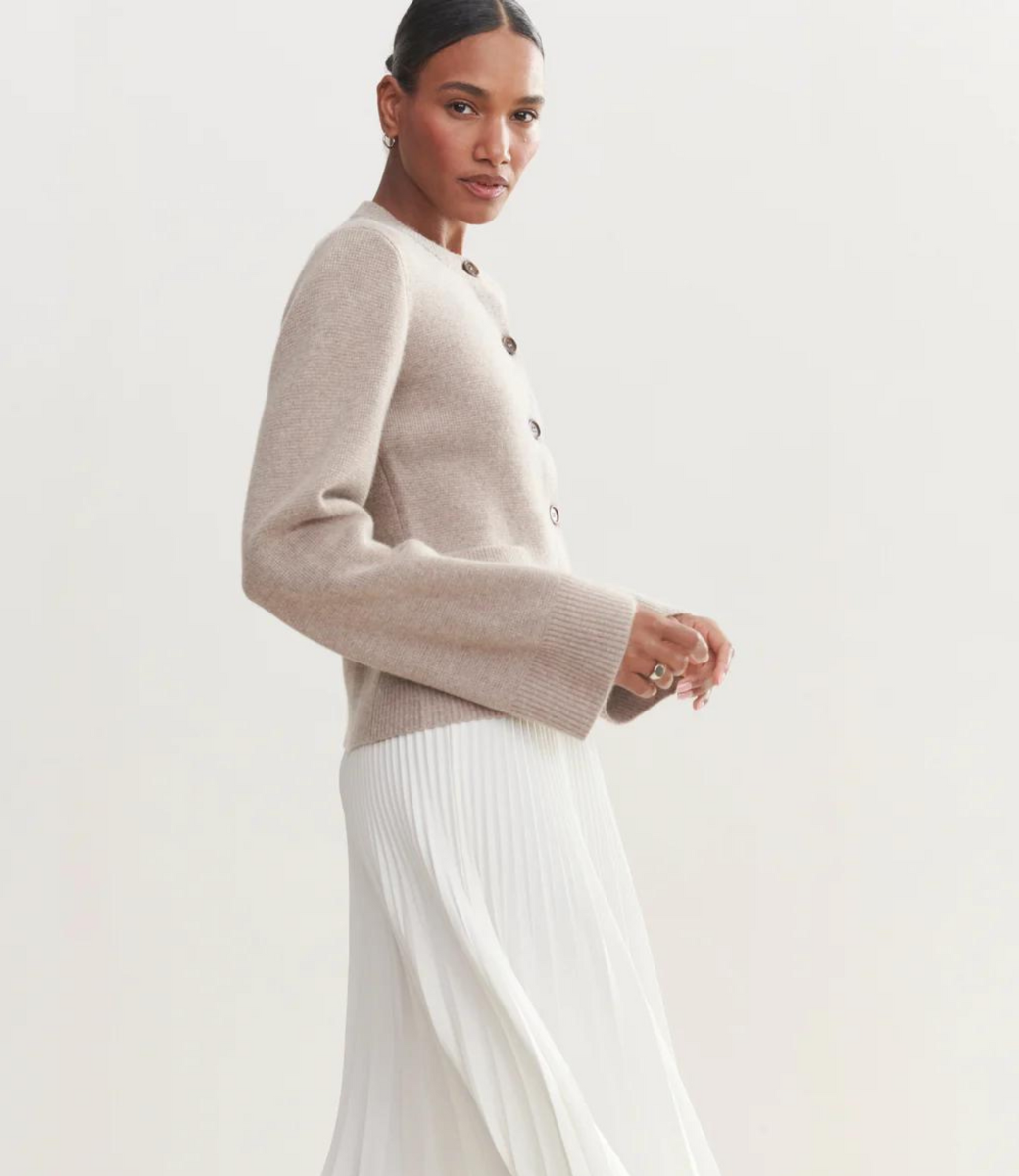 Elegant Flare-Sleeve Button-Front Knit Cardigan
