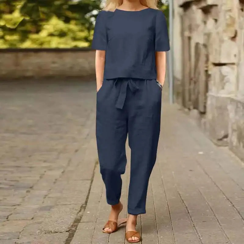 Short-Sleeve Drawstring Waist Casual Women’s Jumpsuit