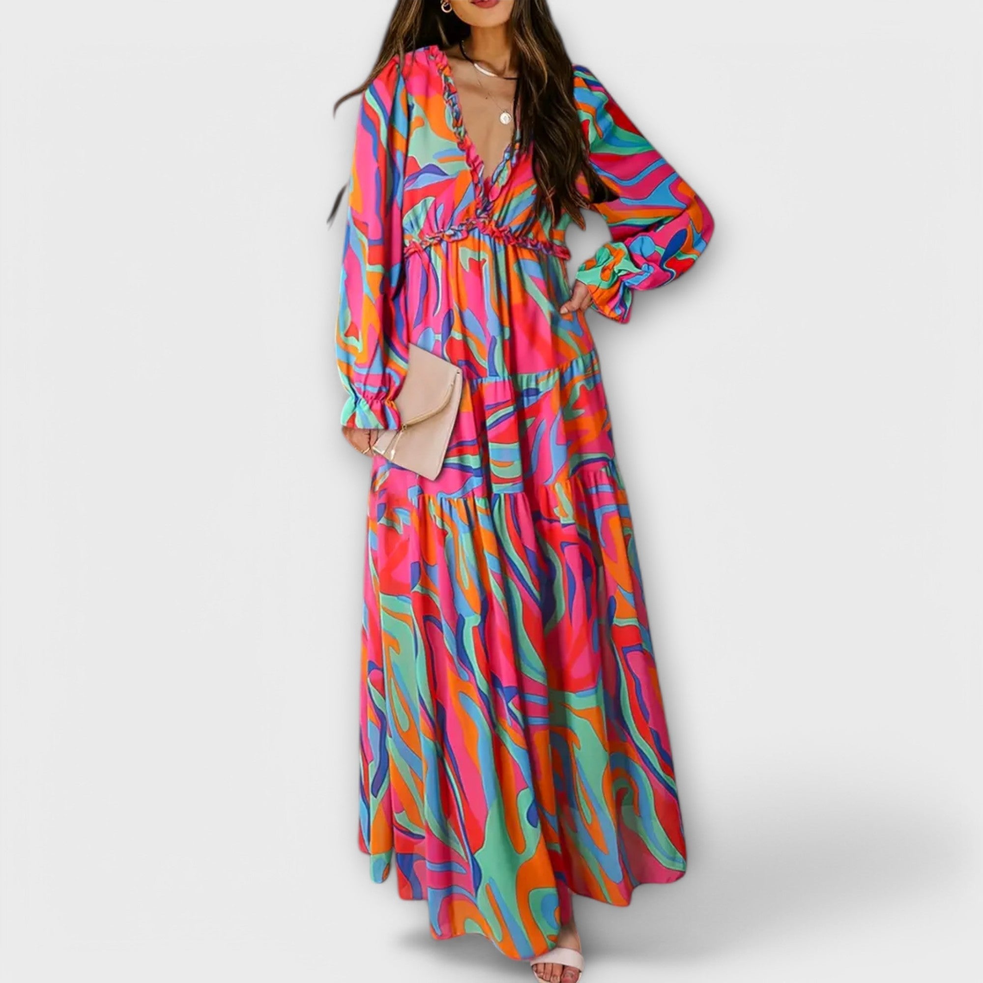 Long Sleeve Floral Maxi Dress with Flowy Boho Silhouette