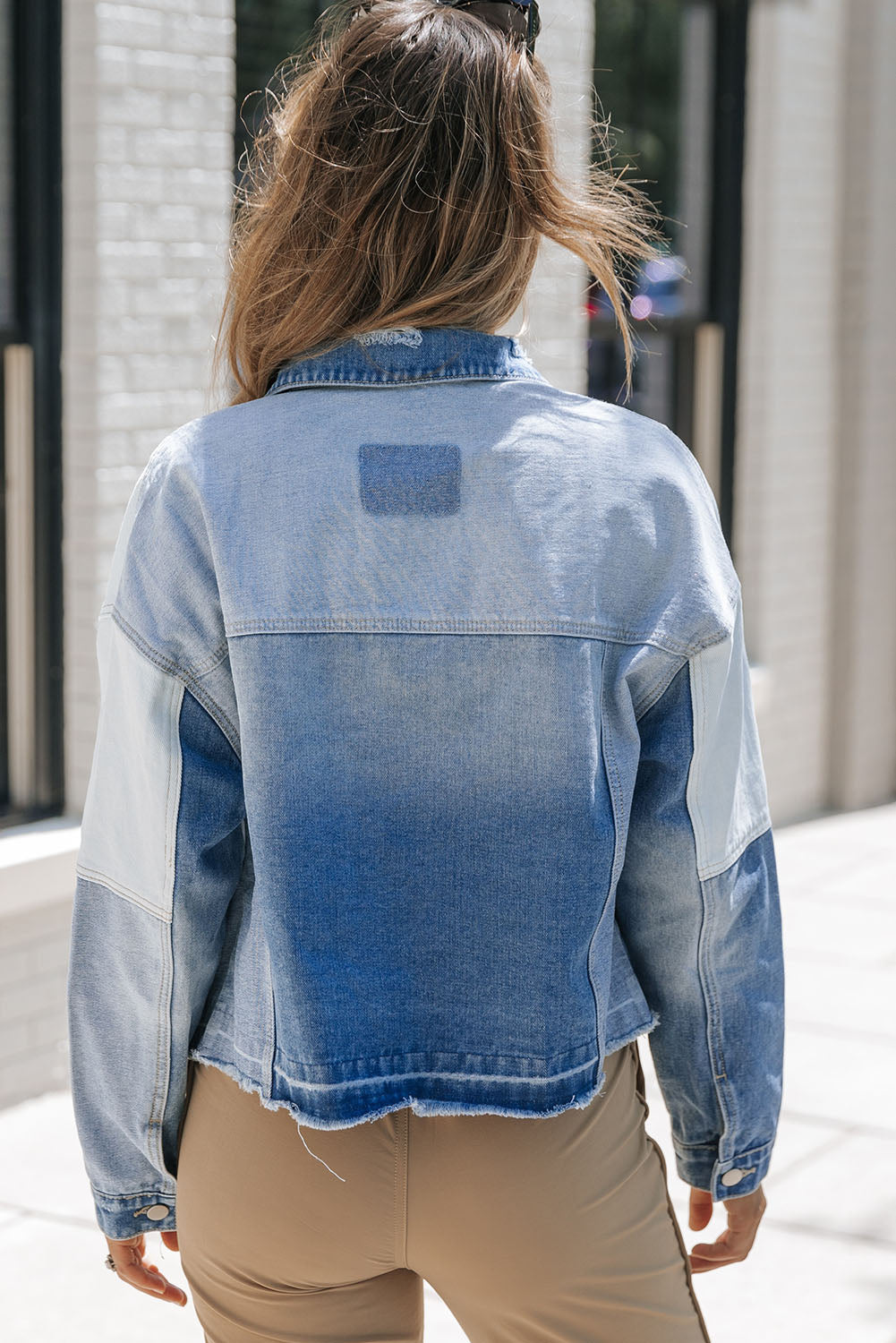 Women’s Two-Tone Denim Jacket – Stylish Colorblock Casual Jean Outerwear