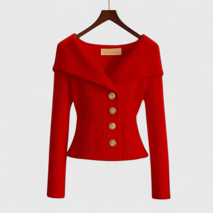 Off-Shoulder Rib-Knit Button Cardigan