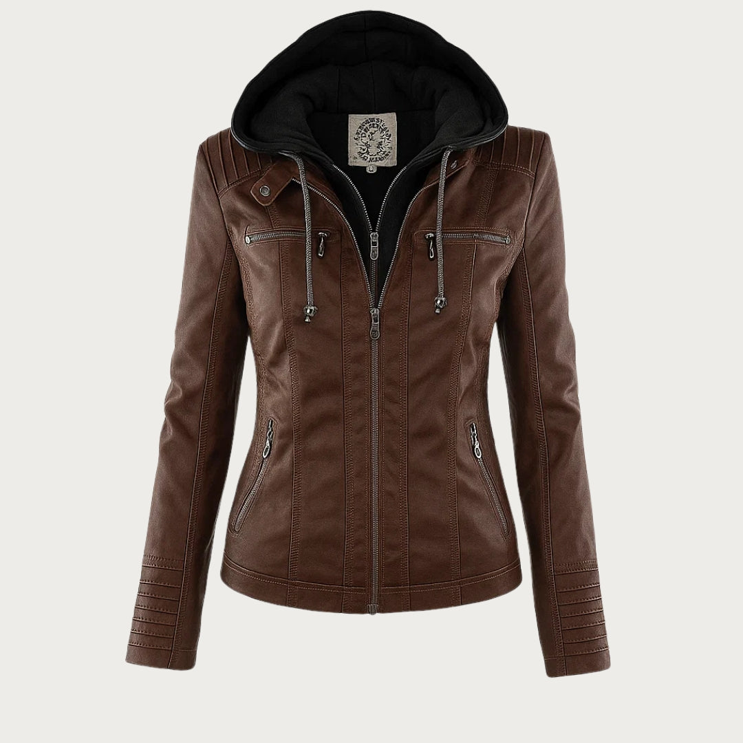 Faux Leather Hooded Moto Jacket