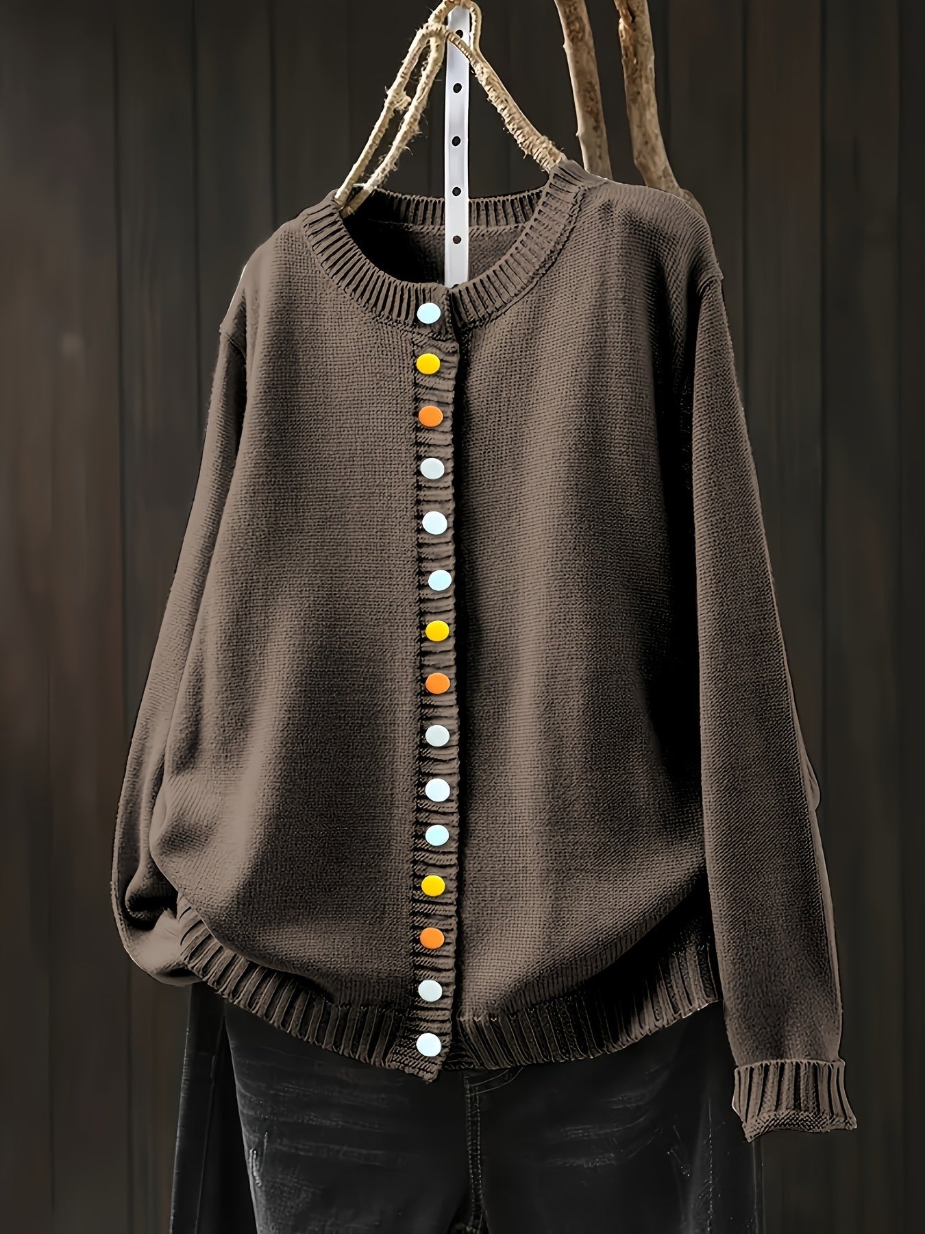 Button Front Knit Cardigan with Colorful Detail Accents