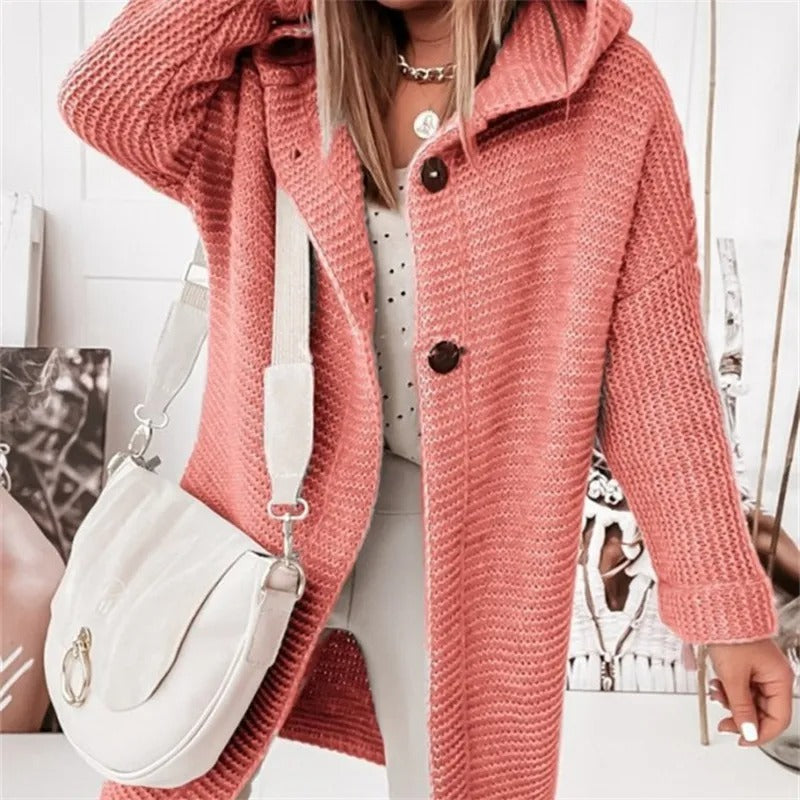 Women’s Cozy Hooded Button-Front Knit Cardigan