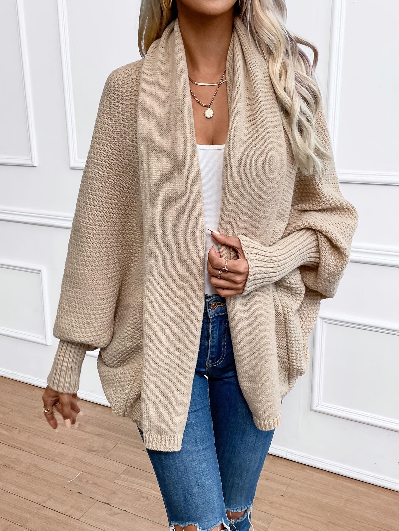 Women’s Oversized Chunky Knit Open Front Cardigan