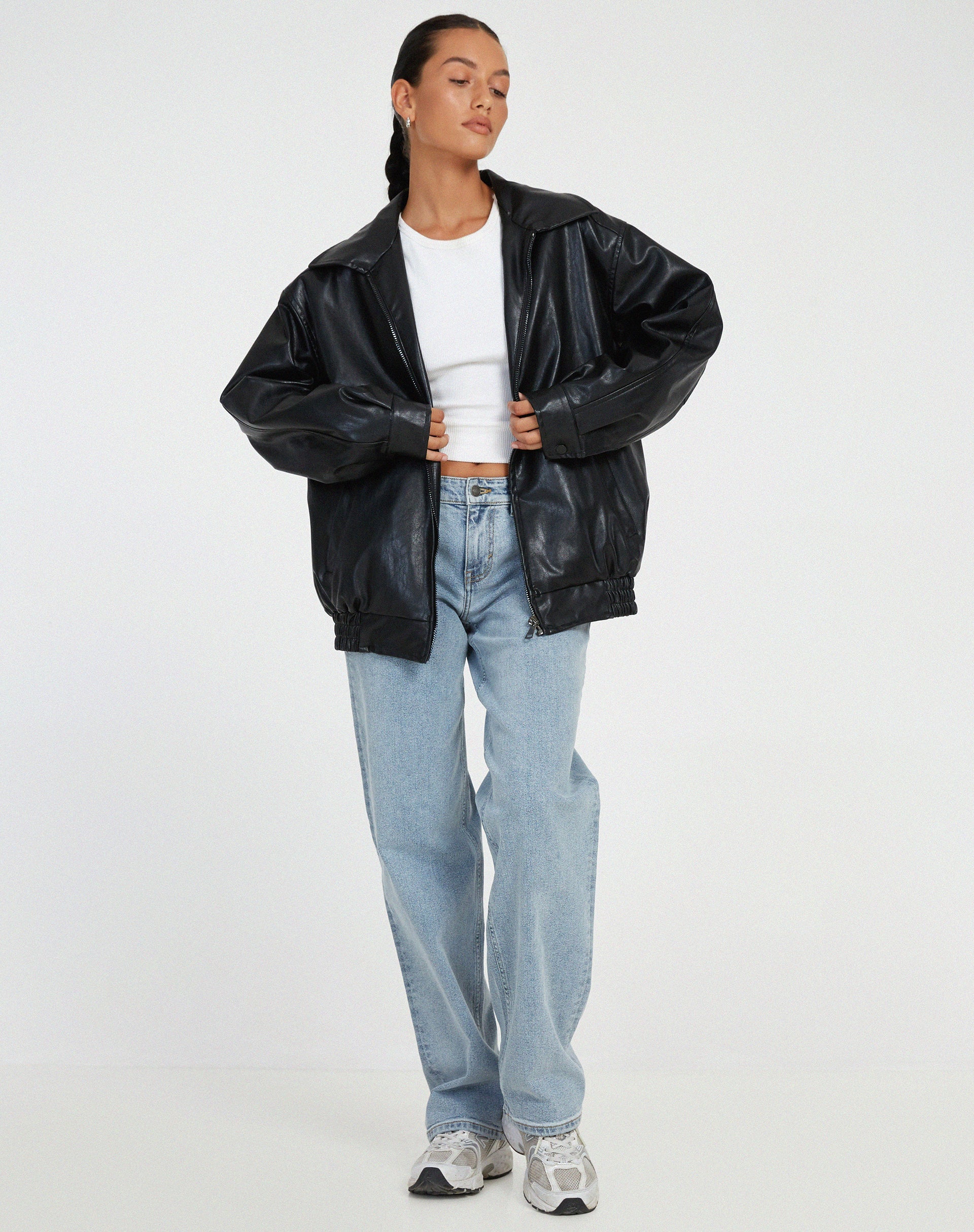 Women’s Oversized Faux Leather Bomber Jacket