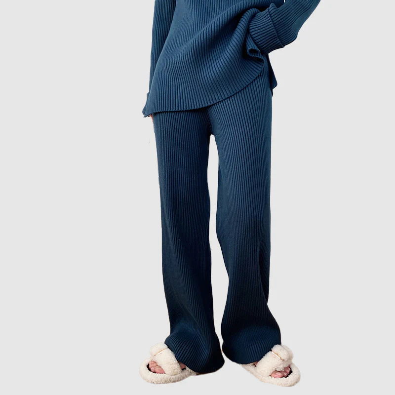 Cozy Ribbed Knit Two-Piece Sweater and Wide-Leg Pants Set