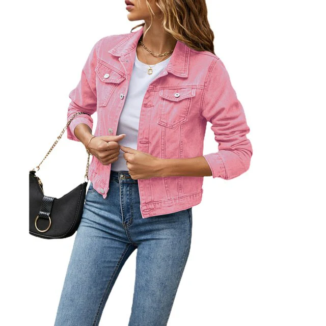 Women’s Casual Black Denim Button-Down Jacket