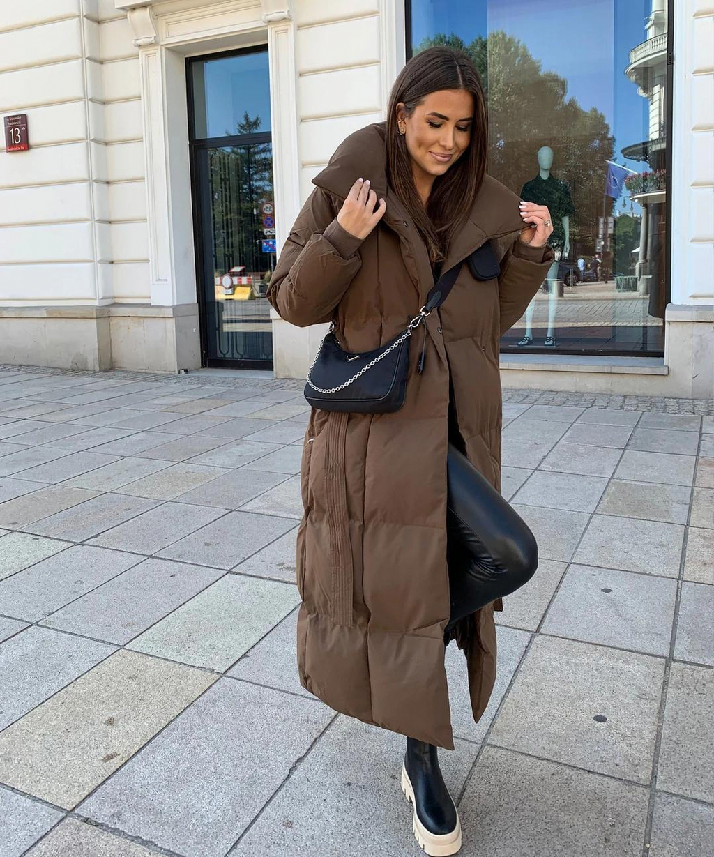Women’s Long Belted Hooded Puffer Coat