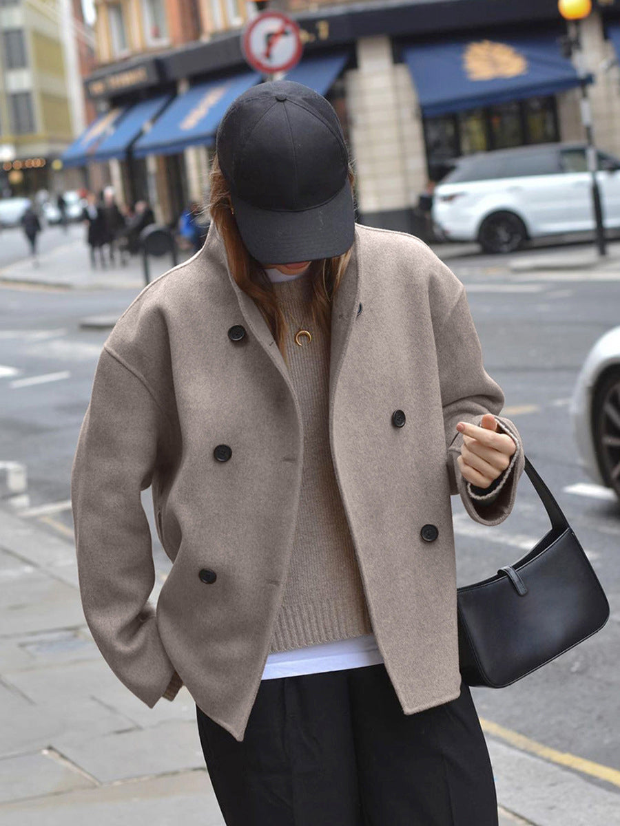 Double Breasted Short Wool Blend Jacket for Chic Everyday Style