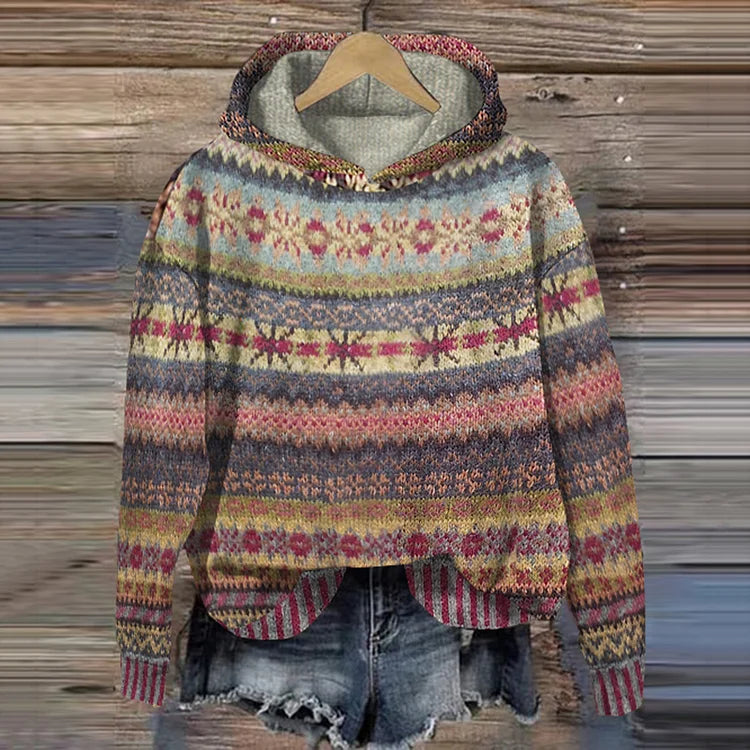Vintage Knit Hooded Sweater for Cozy Everyday Style
