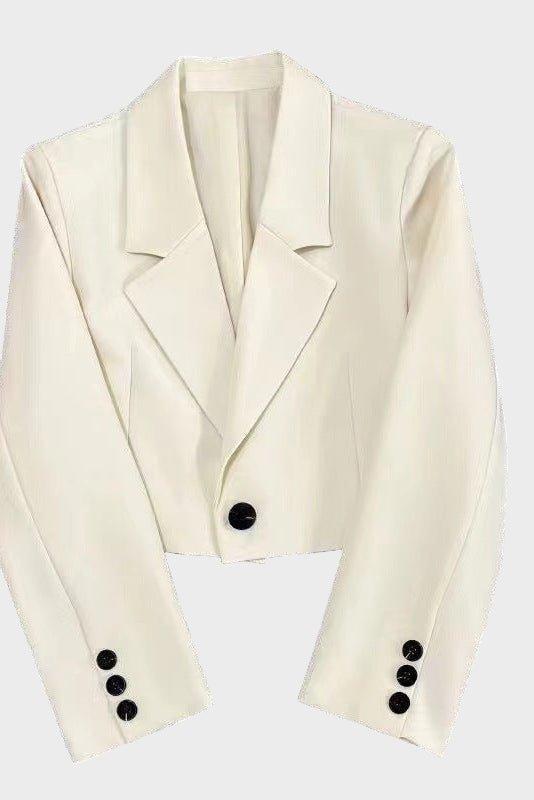 Cropped Tailored Blazer with Notched Lapel and Button Cuffs