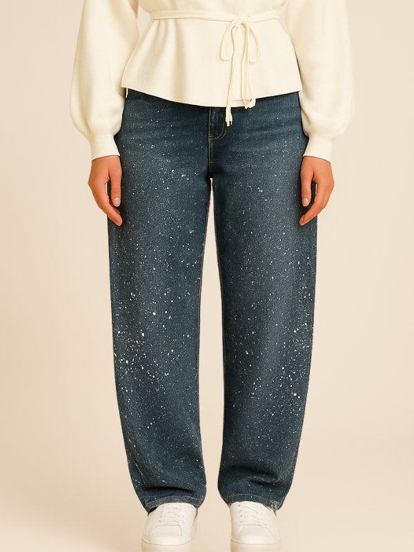 High-Waisted Relaxed Fit Paint-Splatter Jeans