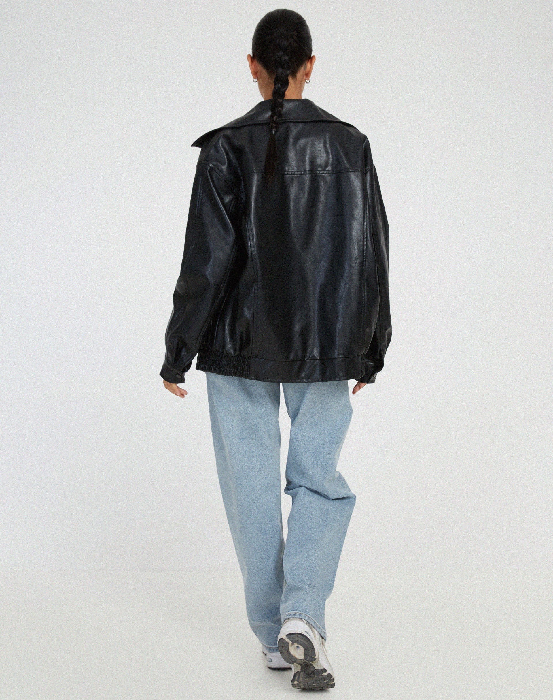 Women’s Oversized Faux Leather Bomber Jacket