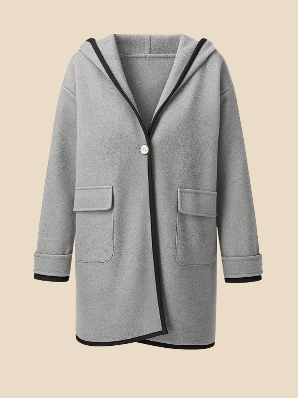 Hooded Wool Blend Cape Coat with Button Detail