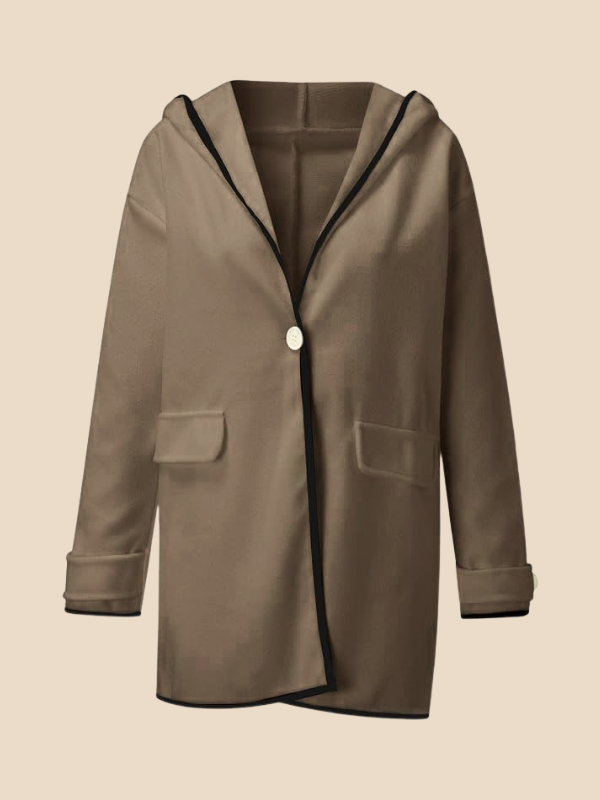 Hooded Wool Blend Cape Coat with Button Detail