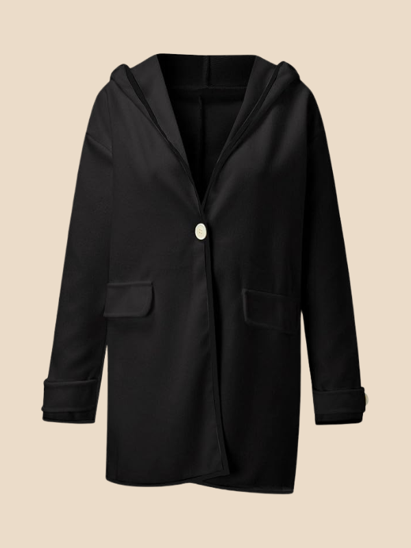 Hooded Wool Blend Cape Coat with Button Detail