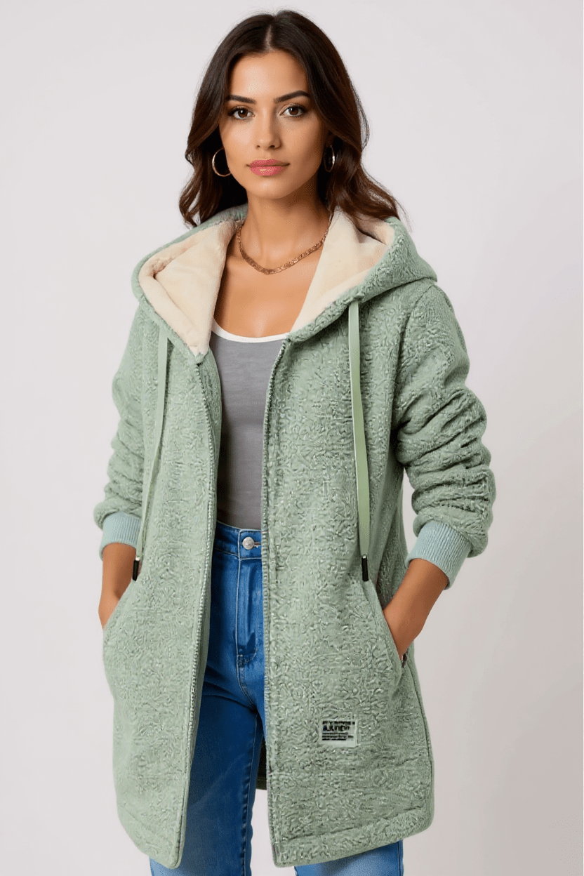 Hooded Teddy Fleece Jacket with Zip Front and Plush Lining