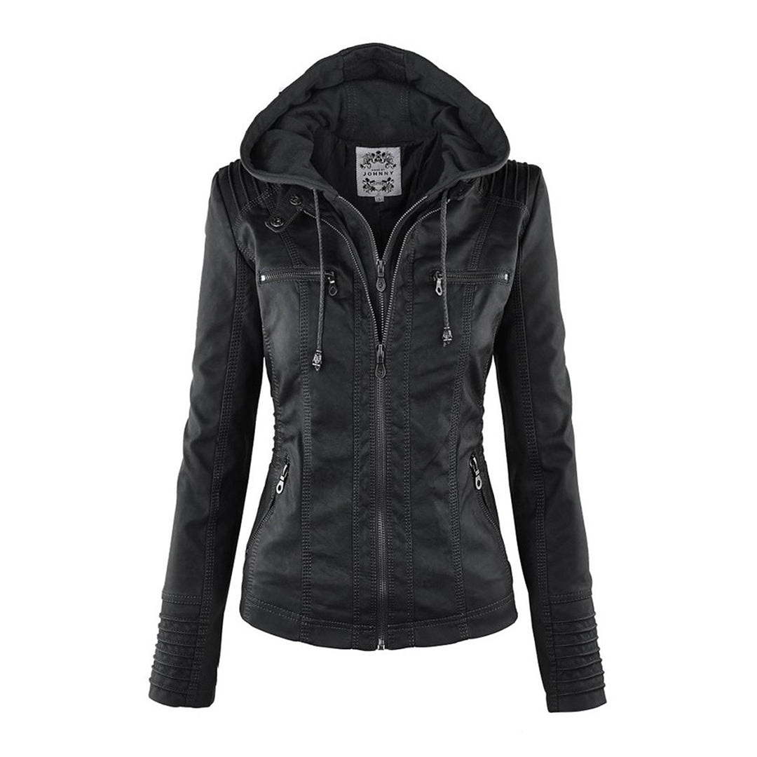 Women’s Faux Leather Moto Jacket with Hood for Stylish Everyday Wear