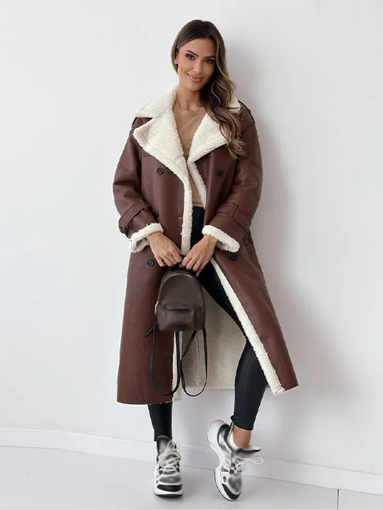 Long Faux Shearling Trim Coat for Elegant Winter Style