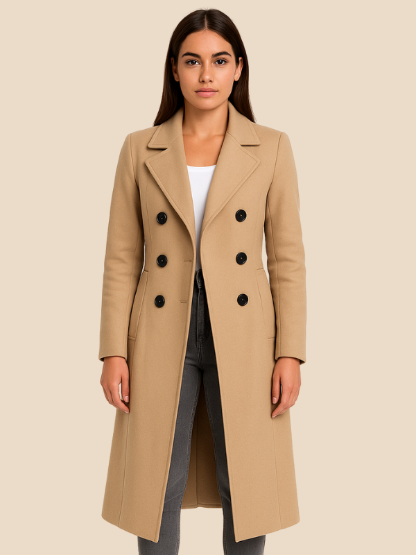 Double-Breasted Long Wool Blend Trench Coat
