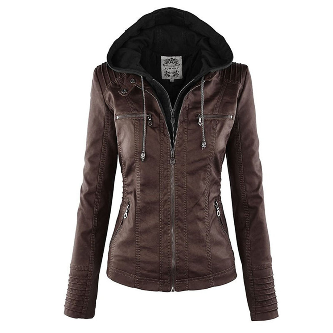 Women’s Faux Leather Moto Jacket with Hood for Stylish Everyday Wear