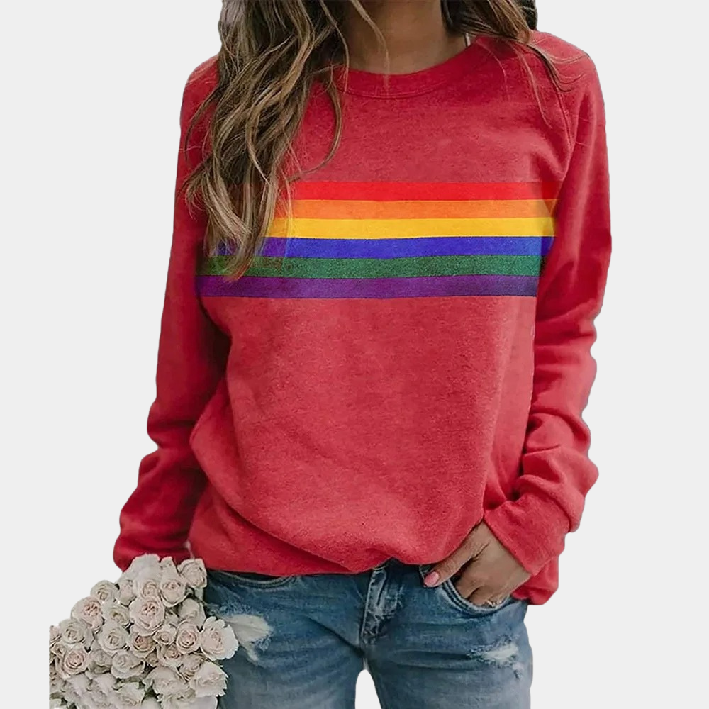 Rainbow Stripe Casual Sweatshirt for Women