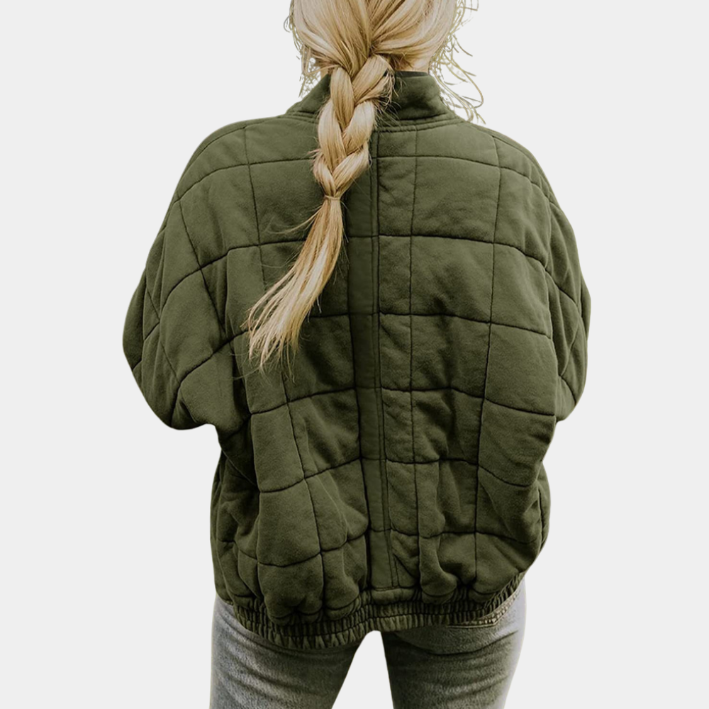 Quilted Zip Front Jacket for Cozy Casual Everyday Wear