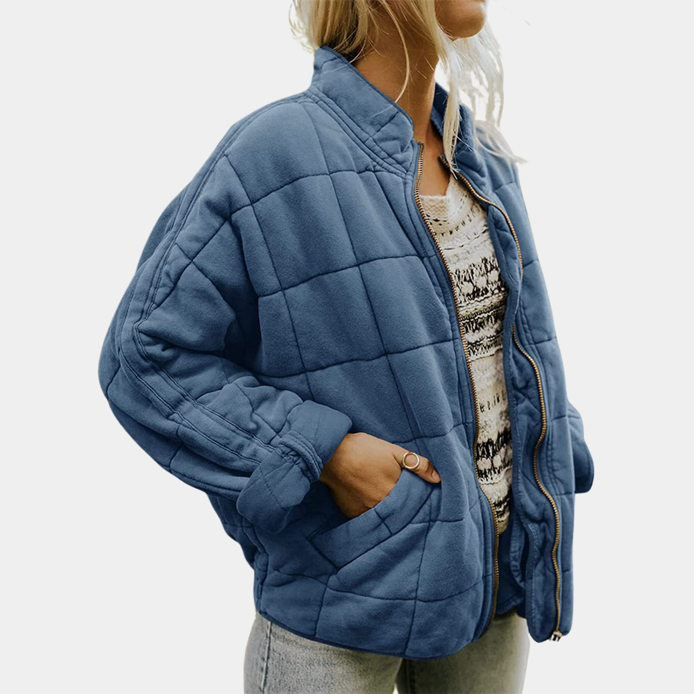 Quilted Zip Front Jacket for Cozy Casual Everyday Wear