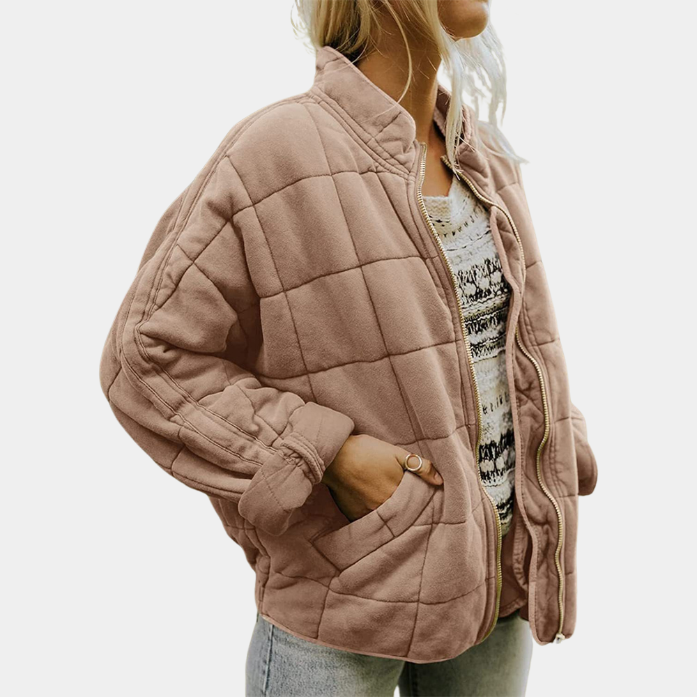 Quilted Zip Front Jacket for Cozy Casual Everyday Wear