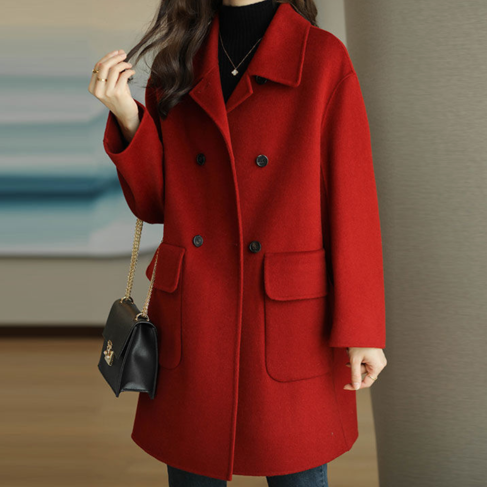 Women’s Classic Wool Blend Short Double-Breasted Coat