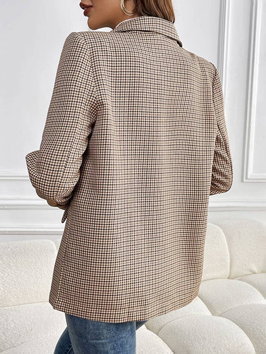 Women’s Houndstooth Checkered Double-Breasted Blazer